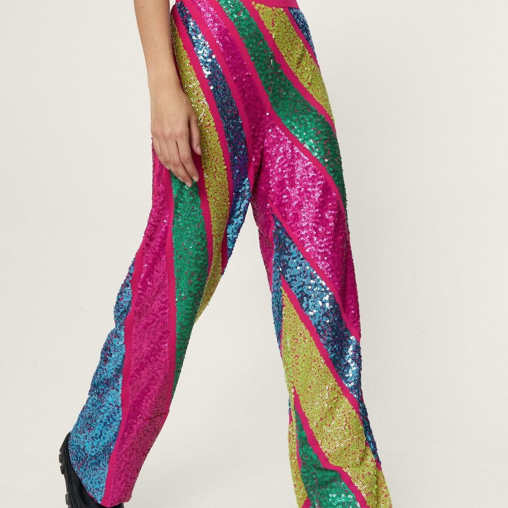Nasty Gal Sequin Colorblock Wide Leg Pants